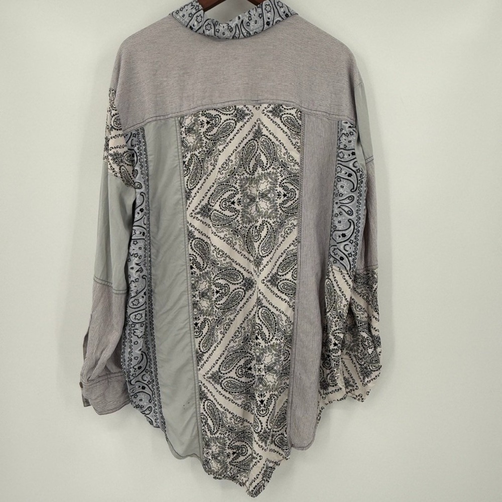 Free People All Patched Up Bandana Patchwork Button Up Shirt Sz S Lagenlook Boho - Picture 2 of 15
